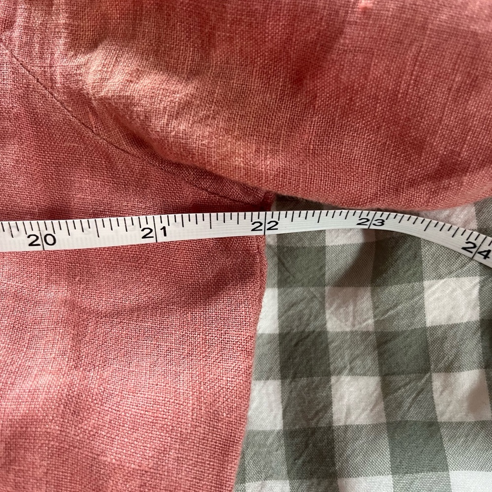 Handmade Tiered Linen Dress with Squared Neckline, Salmon/Peach, XL - Picture 7 of 9